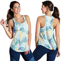 Pastel Cyan Tropical Hawaii Women Racerback Tank Seamless Monstera Plumeria Hawaiian Pattern - Polynesian Pride