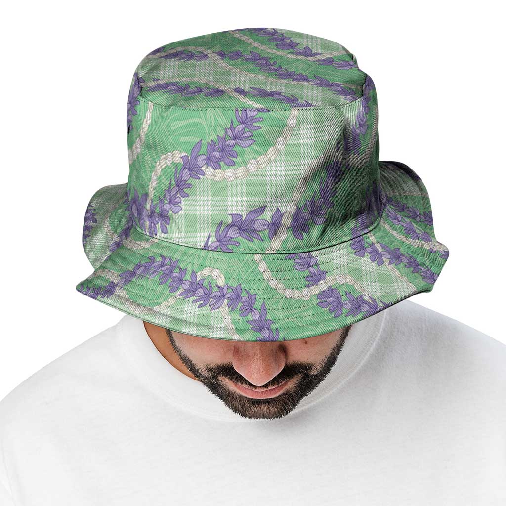 Pastel Green Hawaii Palaka Honohono Pikake Bucket Hat Hawaiian Orchid Lei Polynesian Pattern - Polynesian Pride