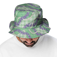 Pastel Green Hawaii Palaka Honohono Pikake Bucket Hat Hawaiian Orchid Lei Polynesian Pattern - Polynesian Pride
