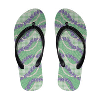 Pastel Green Hawaii Palaka Honohono Pikake Flip Flops Hawaiian Orchid Lei Polynesian Pattern - Polynesian Pride
