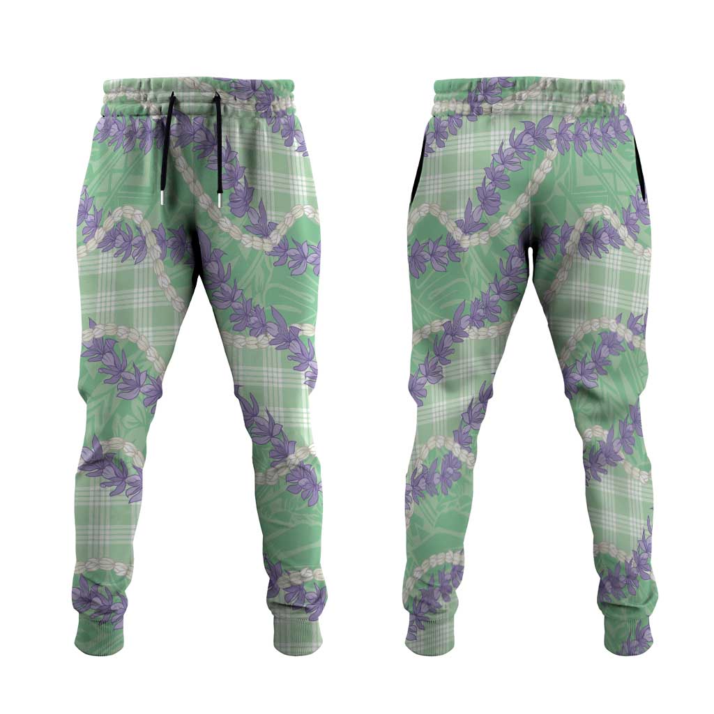 Pastel Green Hawaii Palaka Honohono Pikake Jogger Pants Hawaiian Orchid Lei Polynesian Pattern LT14 Pastel Green - Polynesian Pride