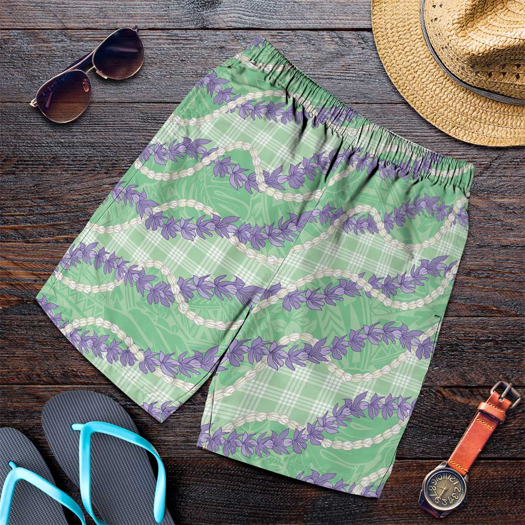 Pastel Green Hawaii Palaka Honohono Pikake Shorts for Men Hawaiian Orchid Lei Polynesian Pattern LT14 Pastel Green - Polynesian Pride