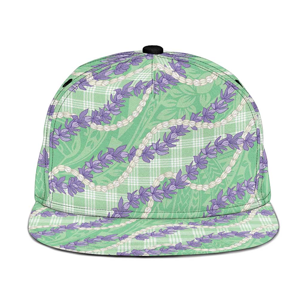 Pastel Green Hawaii Palaka Honohono Pikake Snapback Cap Hawaiian Orchid Lei Polynesian Pattern - Polynesian Pride