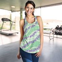 Pastel Green Hawaii Palaka Honohono Pikake Women Racerback Tank Hawaiian Orchid Lei Polynesian Pattern - Polynesian Pride