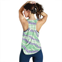 Pastel Green Hawaii Palaka Honohono Pikake Women Racerback Tank Hawaiian Orchid Lei Polynesian Pattern - Polynesian Pride