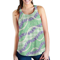 Pastel Green Hawaii Palaka Honohono Pikake Women Racerback Tank Hawaiian Orchid Lei Polynesian Pattern - Polynesian Pride