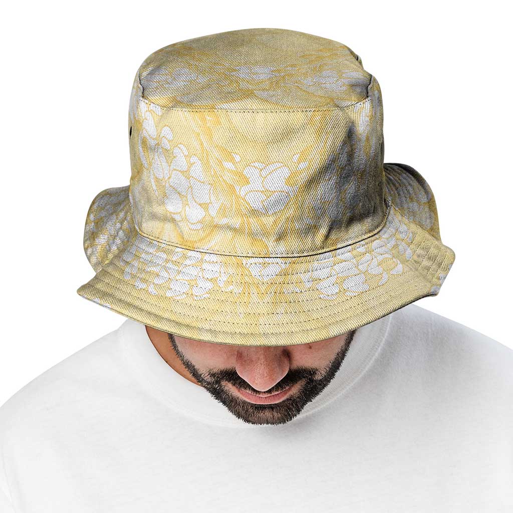 Pastel Yellow Mermaid Puakenikeni Maile Lei Bucket Hat LT01 - Polynesian Pride