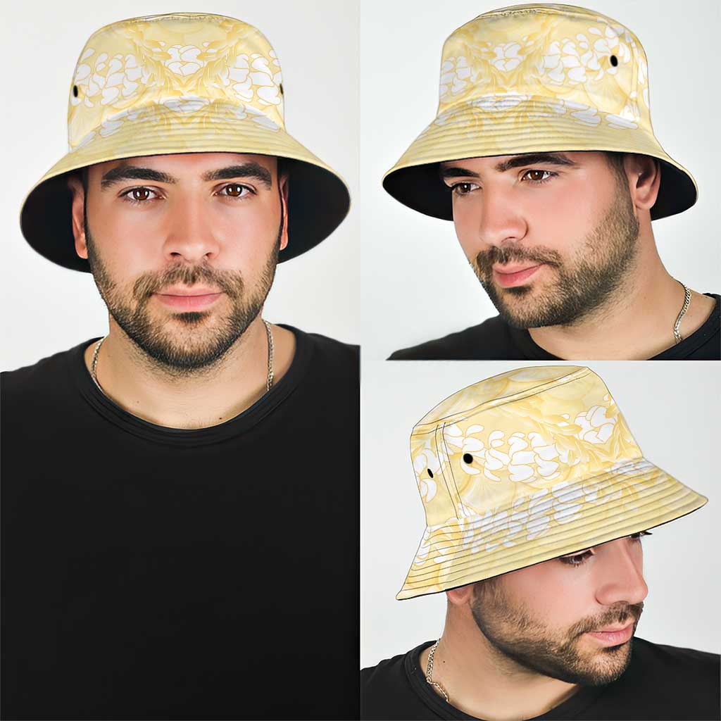 Pastel Yellow Mermaid Puakenikeni Maile Lei Bucket Hat LT01 - Polynesian Pride