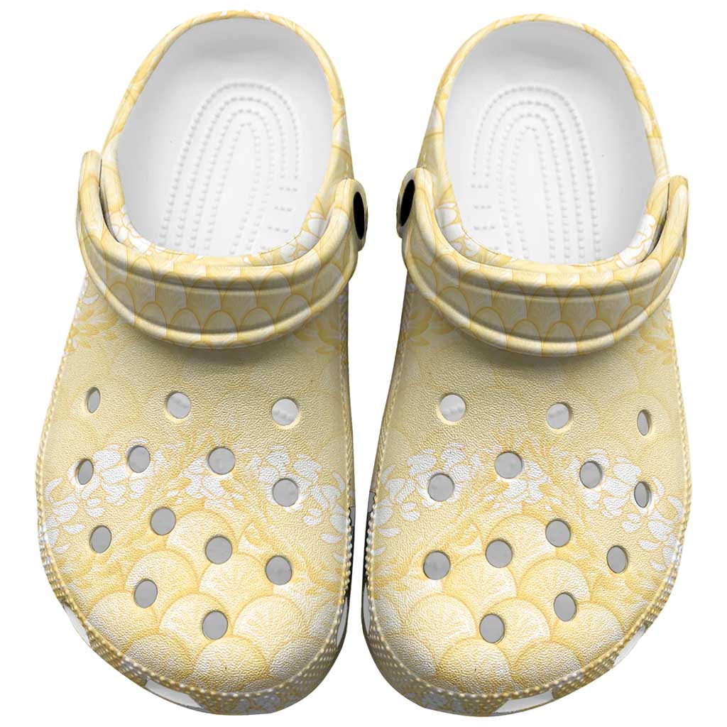 Pastel Yellow Mermaid Puakenikeni Maile Lei Clogs Shoes