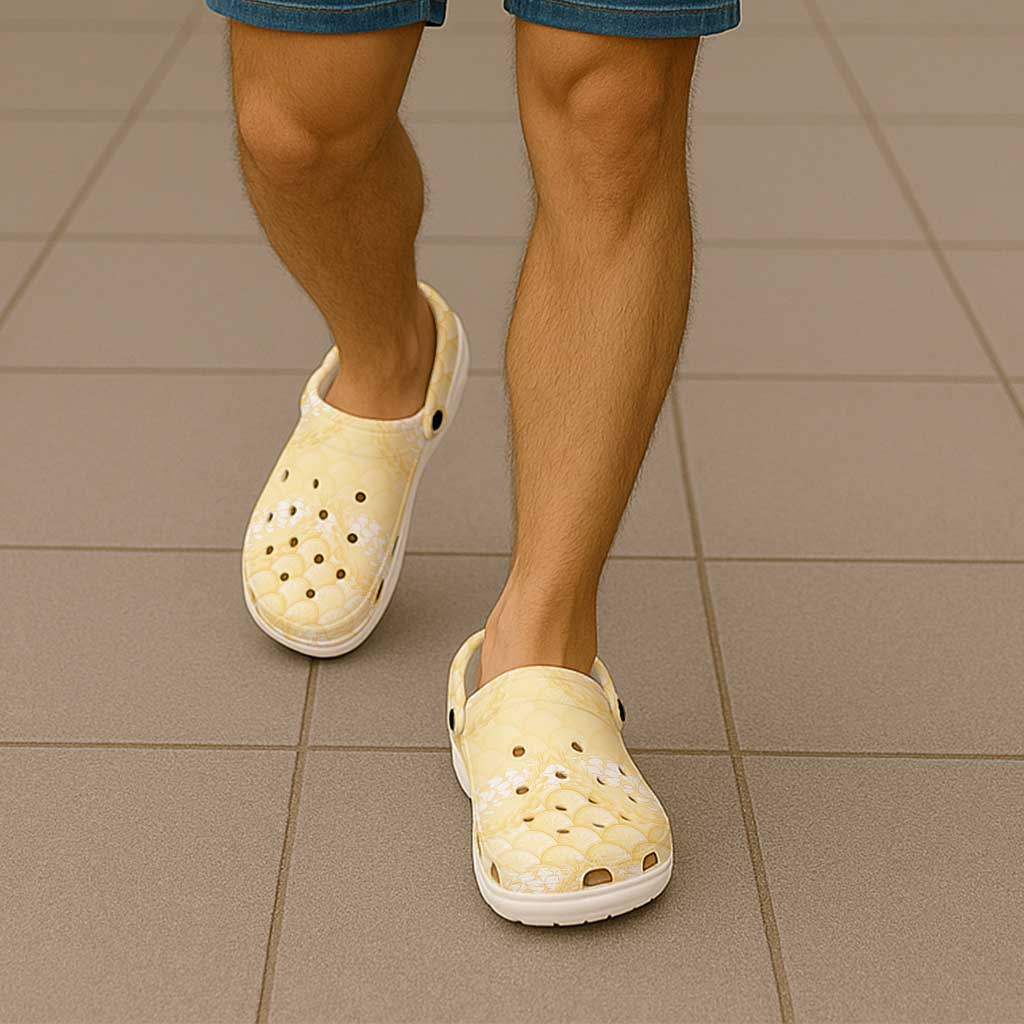 Pastel Yellow Mermaid Puakenikeni Maile Lei Clogs Shoes LT01 - Polynesian Pride