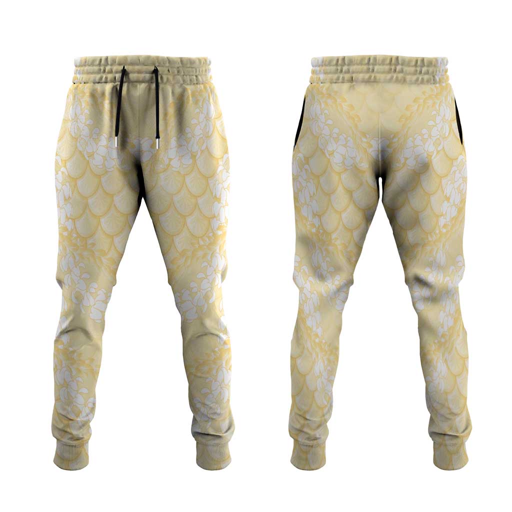 Pastel Yellow Mermaid Puakenikeni Maile Lei Jogger Pants LT01 Yellow - Polynesian Pride