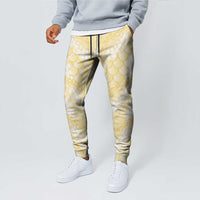 Pastel Yellow Mermaid Puakenikeni Maile Lei Jogger Pants LT01 - Polynesian Pride