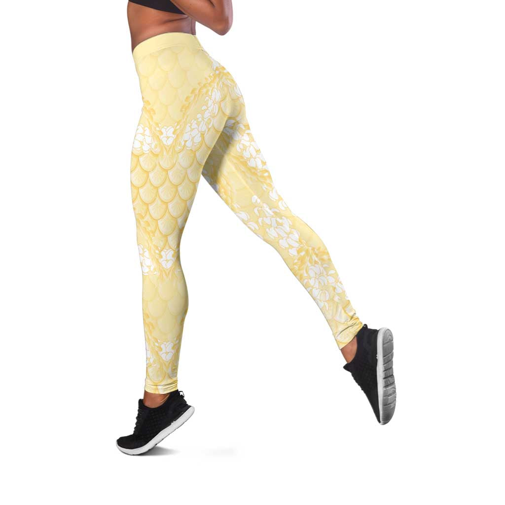 Pastel Yellow Mermaid Puakenikeni Maile Lei Leggings LT01 Yellow - Polynesian Pride