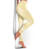 Pastel Yellow Mermaid Puakenikeni Maile Lei Leggings LT01 - Polynesian Pride