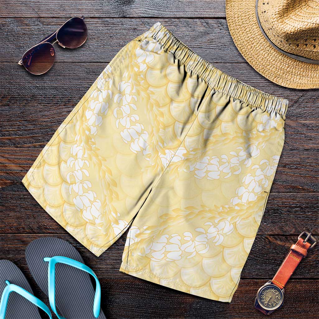 Pastel Yellow Mermaid Puakenikeni Maile Lei Shorts for Men LT01 Yellow - Polynesian Pride