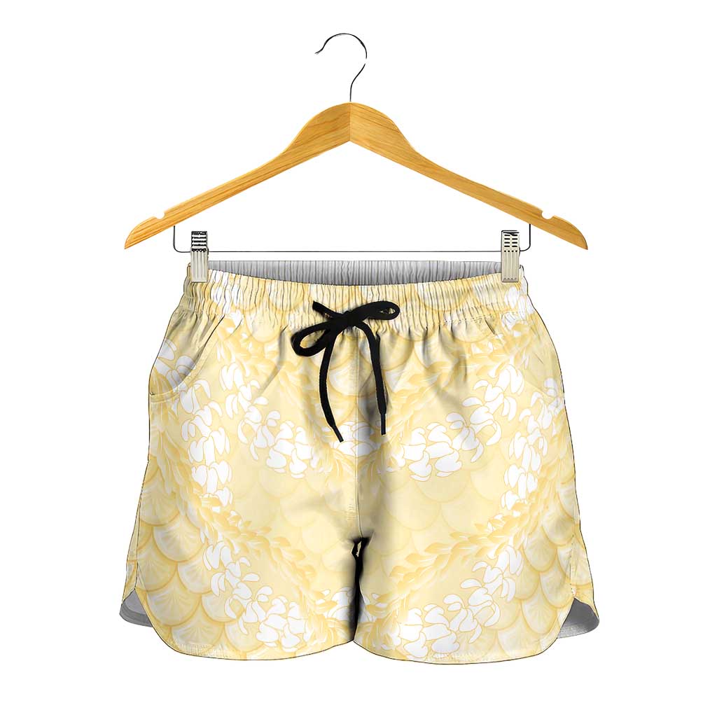 Pastel Yellow Mermaid Puakenikeni Maile Lei Shorts for Women LT01 - Polynesian Pride