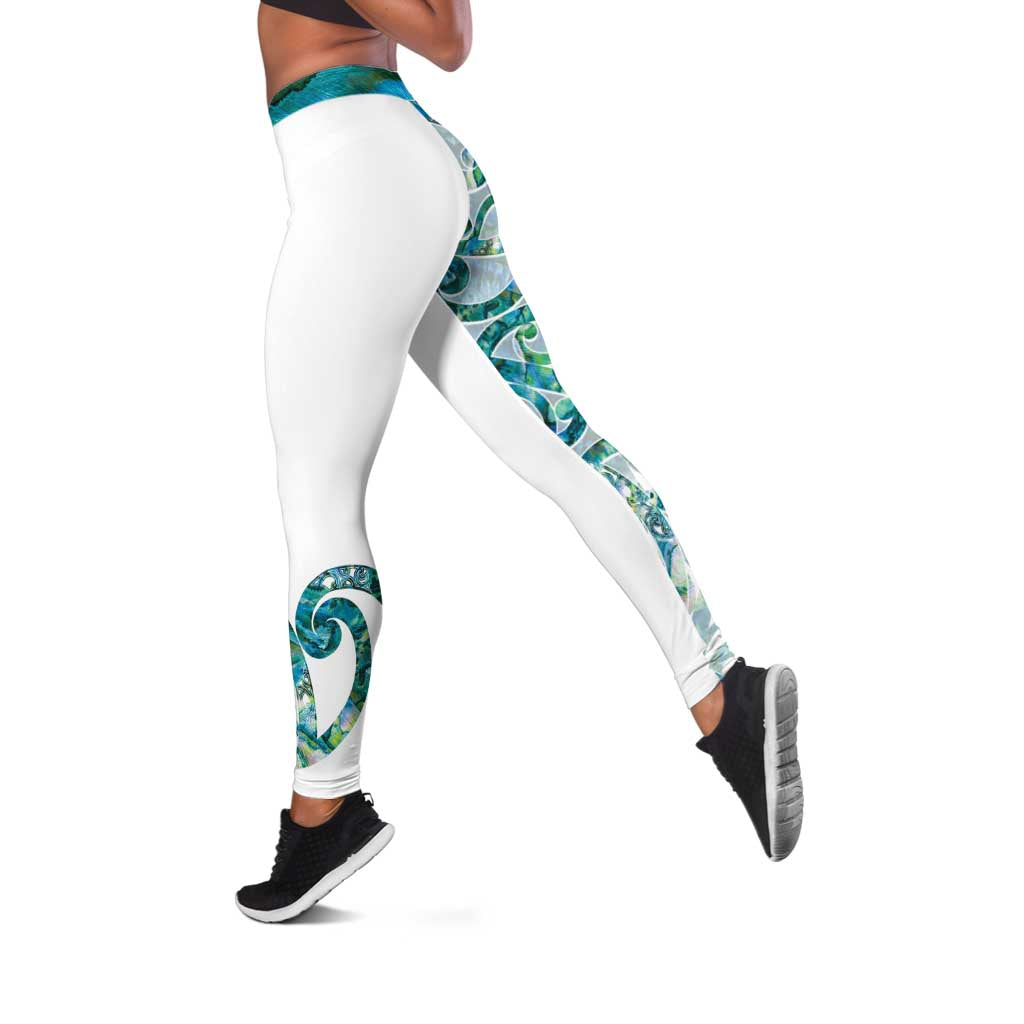Paua Shell Maori Leggings Koru Kowhaiwhai LT7 White - Polynesian Pride