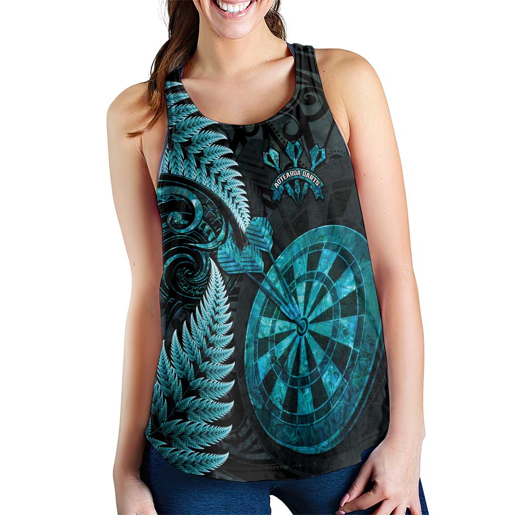 New Zealand Darts Women Racerback Tank Happiness Is A Tight Threesome Maori Paua Shell LT14