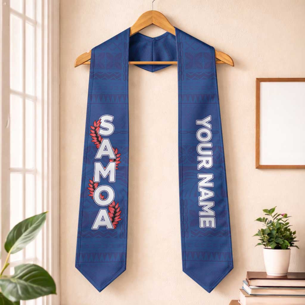 Personalised Samoa Graduation Stole Blue Siapo Pattern With Ula Fala LT05 One Size Blue - Polynesian Pride