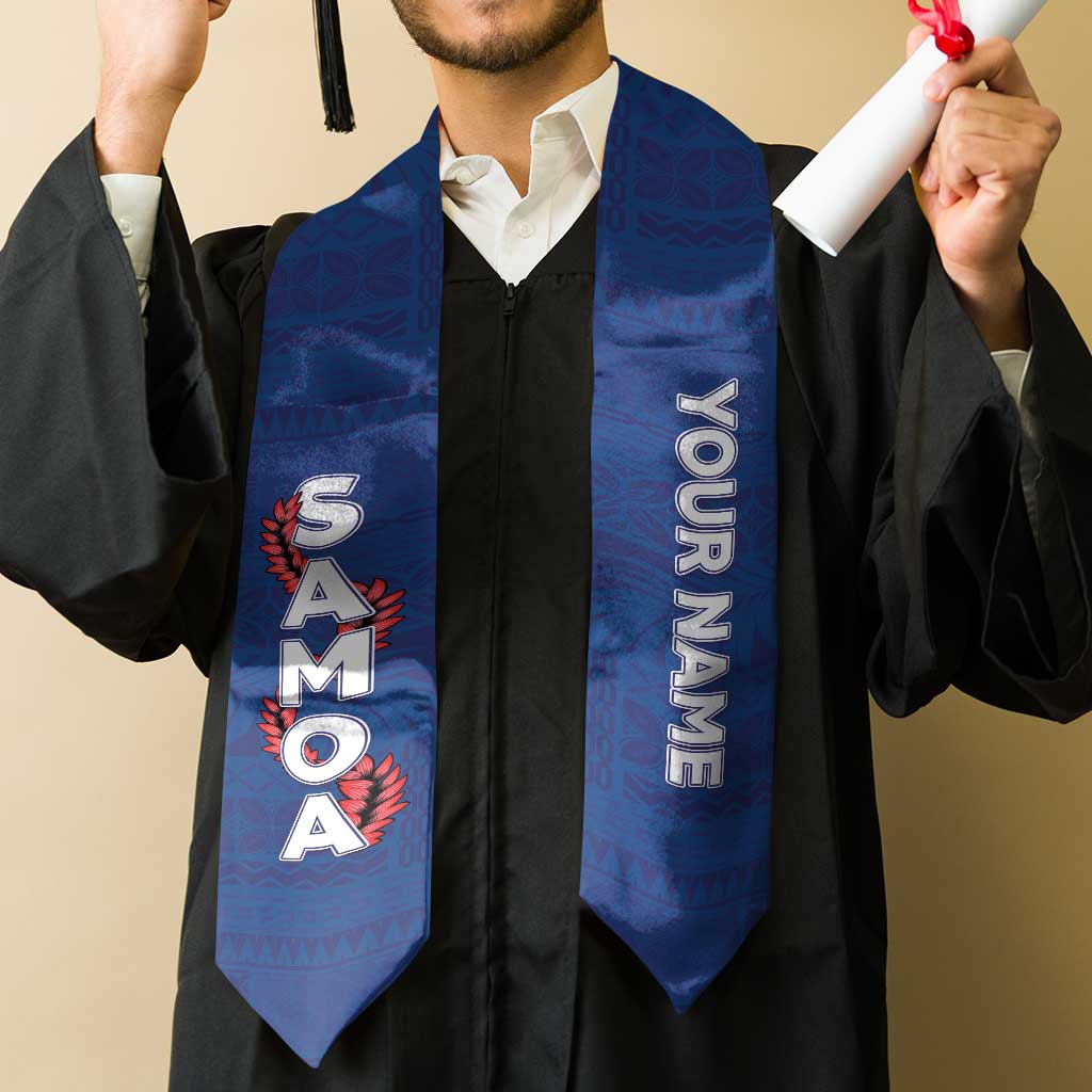 Personalised Samoa Graduation Stole Blue Siapo Pattern With Ula Fala LT05 - Polynesian Pride