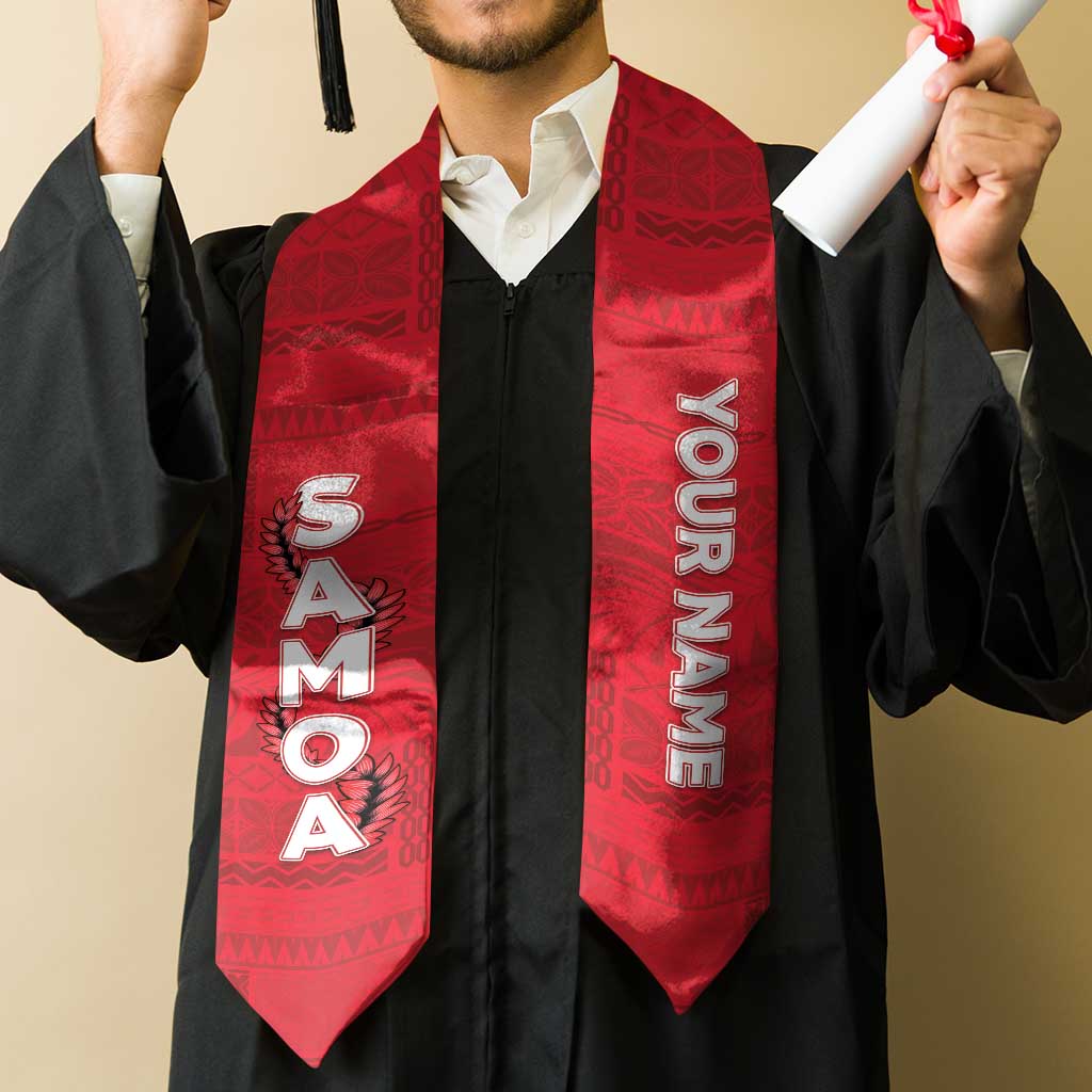 Personalised Samoa Graduation Stole Red Siapo Pattern With Ula Fala LT05 - Polynesian Pride