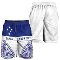 Personalised Toa Samoa Rugby Spirit Shorts for Men White Samoan Tribal Pattern - Polynesian Pride