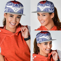 Personalised Toa Samoa Rugby Spirit Snapback Cap White Samoan Tribal Pattern - Polynesian Pride