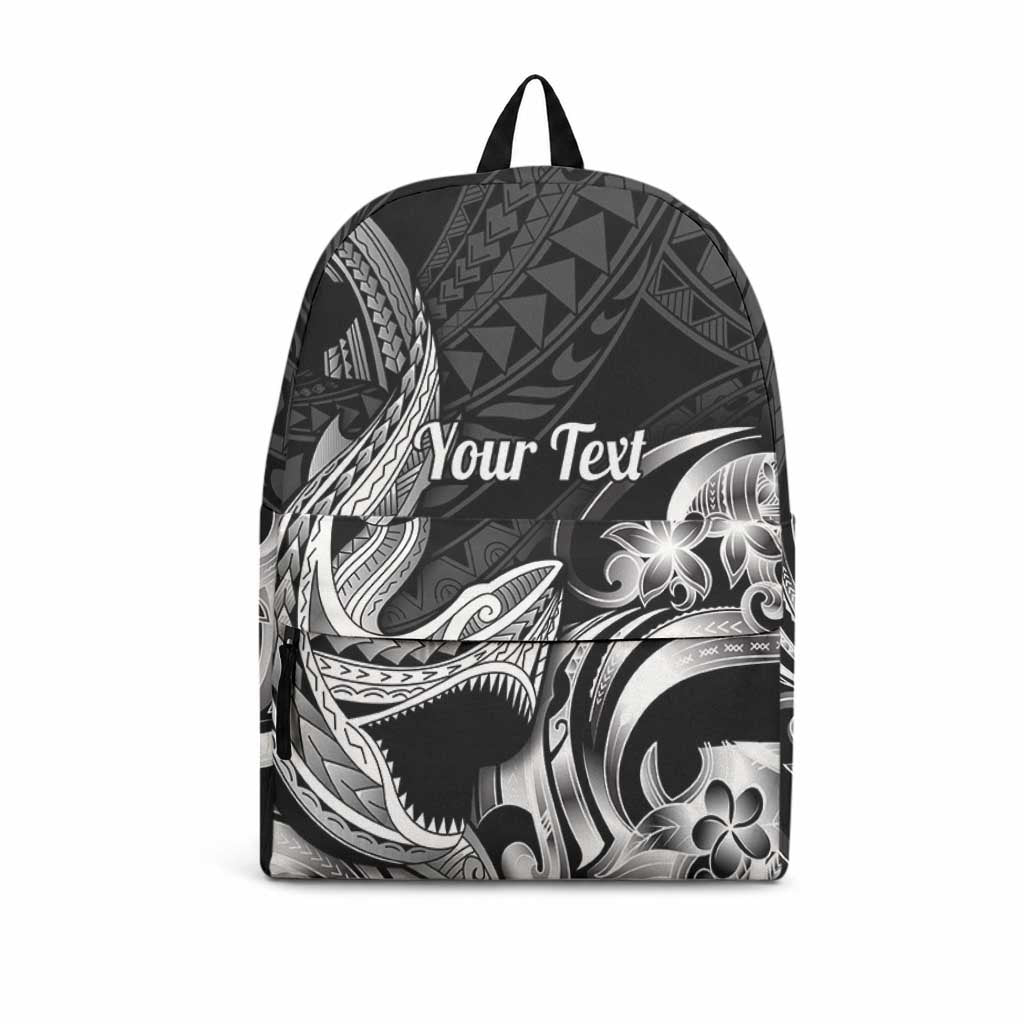 Personalized Hawaii Shark Tattoo Backpack Hawaiian Pattern Plumeria Black LT14 Black - Polynesian Pride