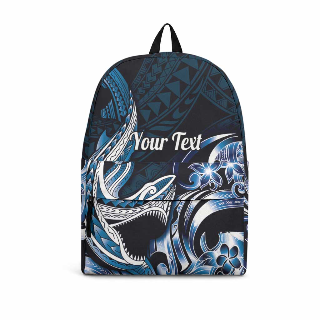 Personalized Hawaii Shark Tattoo Backpack Hawaiian Pattern Plumeria Blue LT14 Blue - Polynesian Pride
