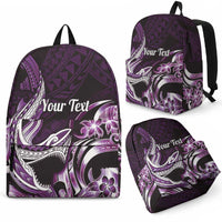 Personalized Hawaii Shark Tattoo Backpack Hawaiian Pattern Plumeria Purple