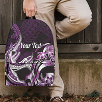 Personalized Hawaii Shark Tattoo Backpack Hawaiian Pattern Plumeria Purple