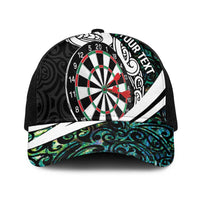 Personalized NZ Darts Baseball Net Cap Paua Shell Maori Koru Whakairo - Polynesian Pride
