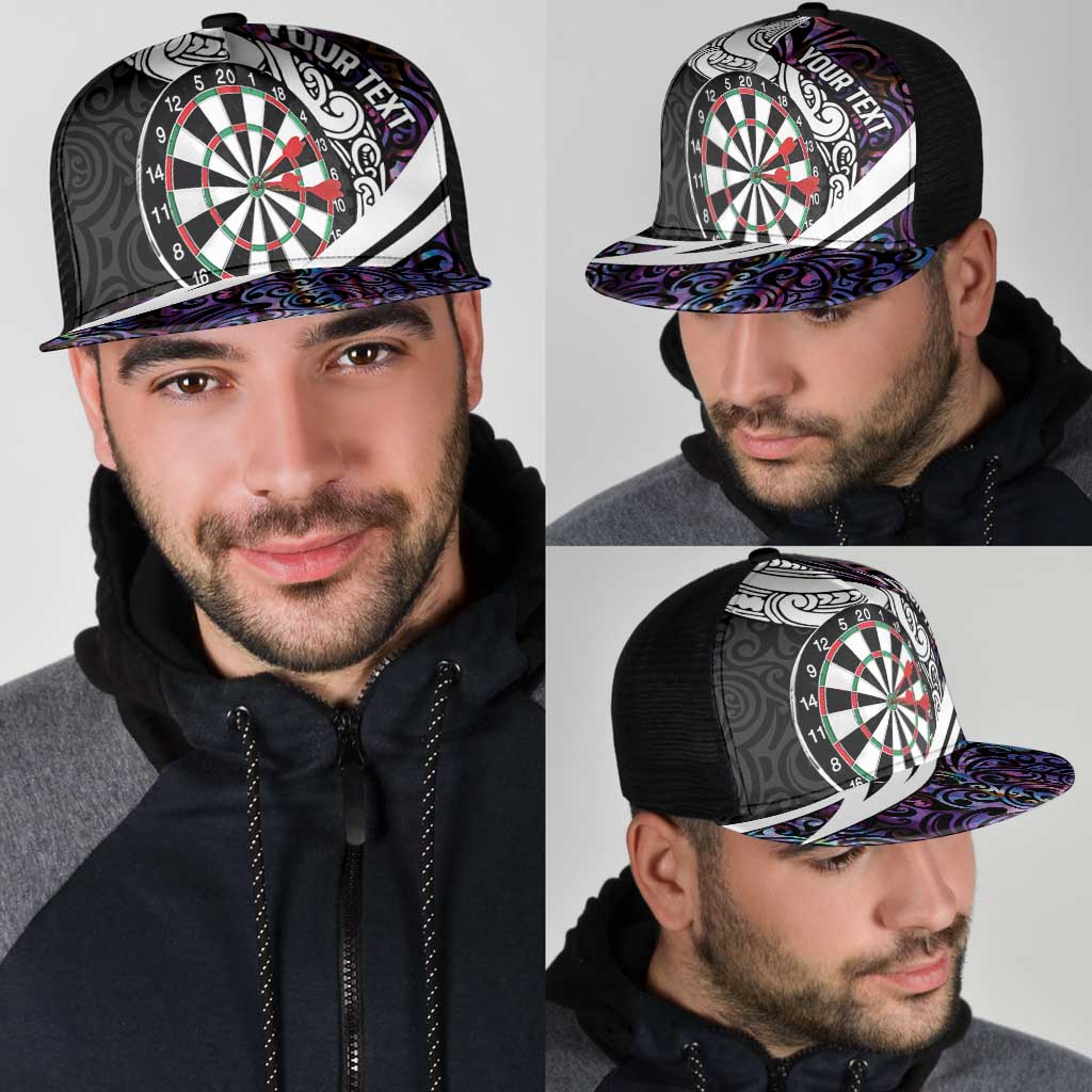 Personalized NZ Darts Mesh Trucker Cap Paua Shell Maori Koru Whakairo - Purple - Polynesian Pride
