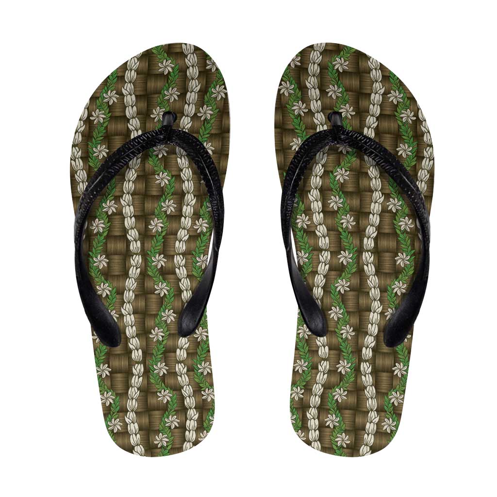Pikake Maile Tiare Lei Flip Flops Natural Lauhala Pattern LT01 Brown - Polynesian Pride