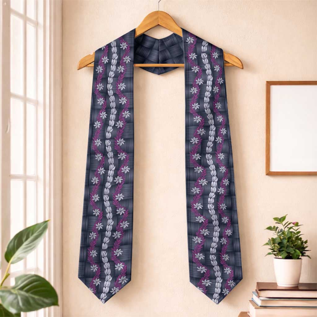 Pikake Maile Tiare Lei Graduation Stole Poni Lauhala Pattern LT01 One Size Purple - Polynesian Pride