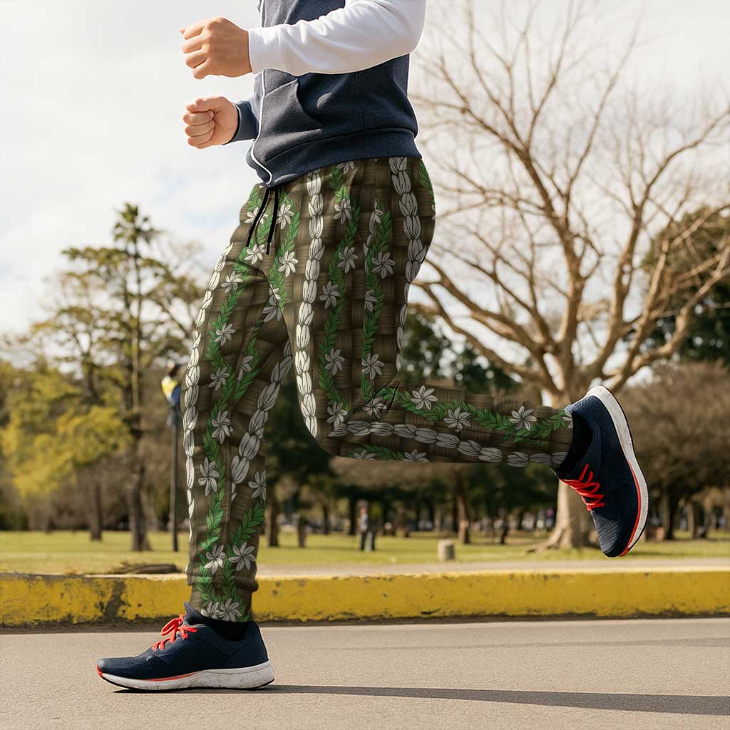 Pikake Maile Tiare Lei Jogger Pants Natural Lauhala Pattern