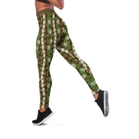 Pikake Maile Tiare Lei Leggings Natural Lauhala Pattern