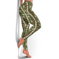 Pikake Maile Tiare Lei Leggings Natural Lauhala Pattern