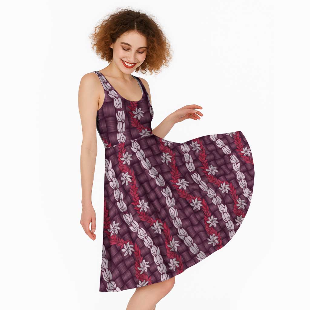 Pikake Maile Tiare Lei Midi Dress Akala Lauhala Pattern
