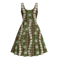 Pikake Maile Tiare Lei Midi Dress Natural Lauhala Pattern