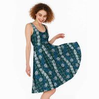 Pikake Maile Tiare Lei Midi Dress Polu Lauhala Pattern