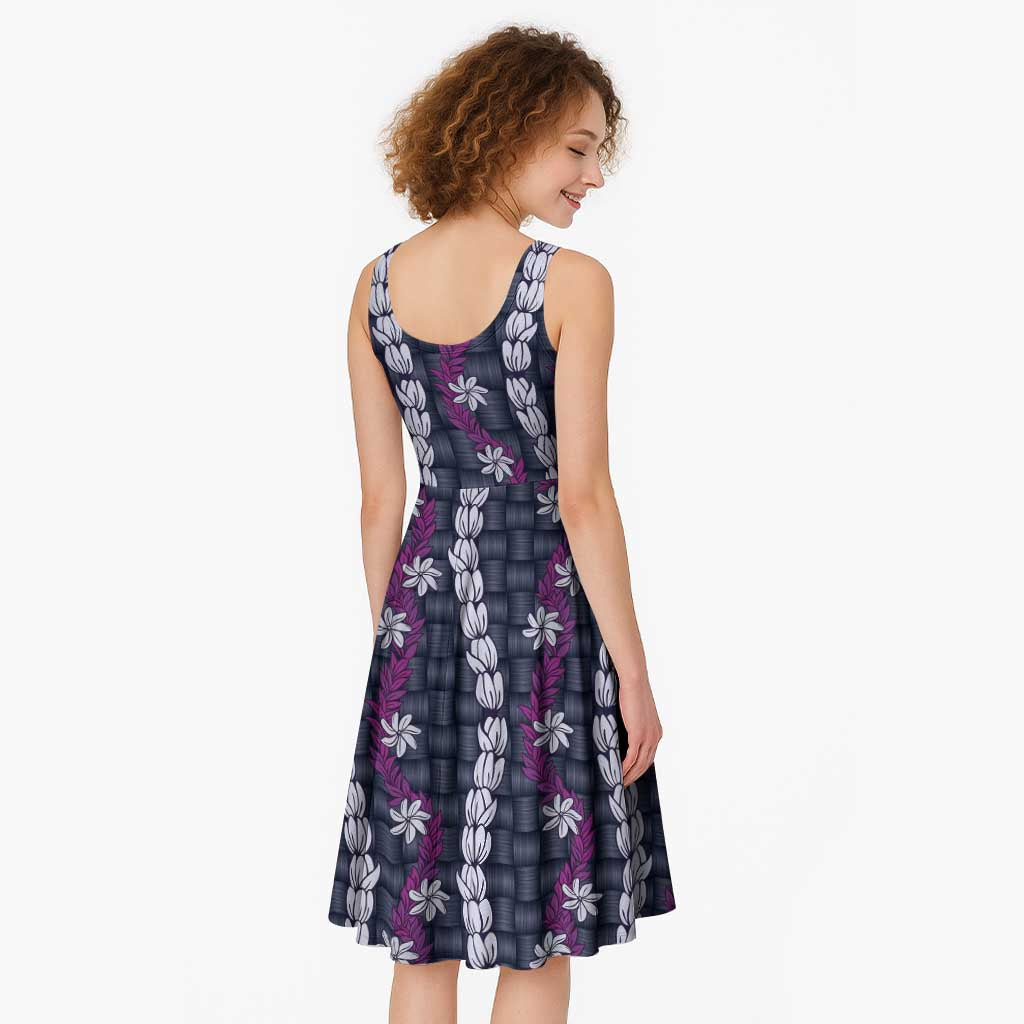 Pikake Maile Tiare Lei Midi Dress Poni Lauhala Pattern