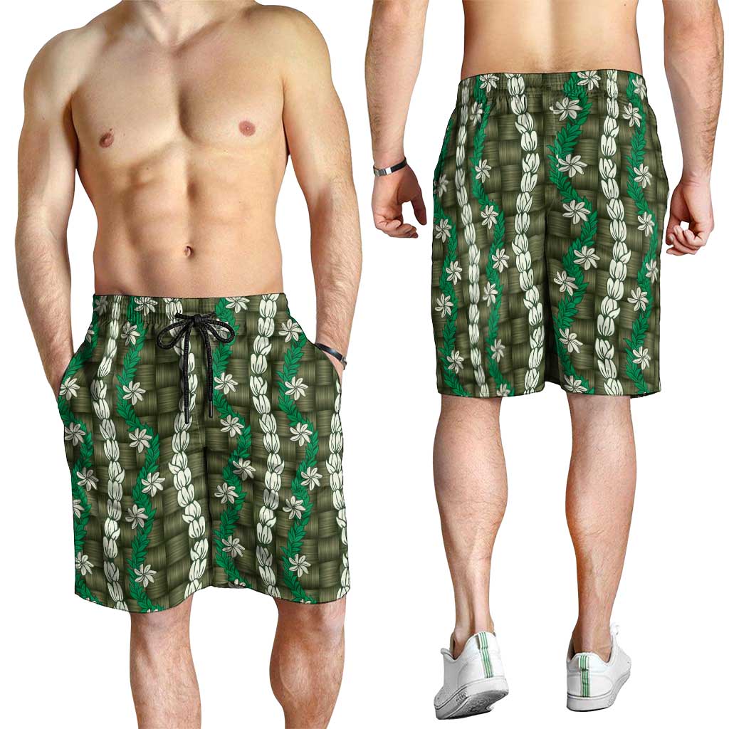 Pikake Maile Tiare Lei Shorts for Men Omaomao Lauhala Pattern