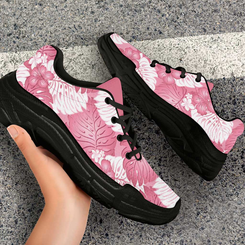 Pink Aloha Hawaii Chunky Sneakers Monstera Hibiscus Plumeria Seamless Vibes - Polynesian Pride
