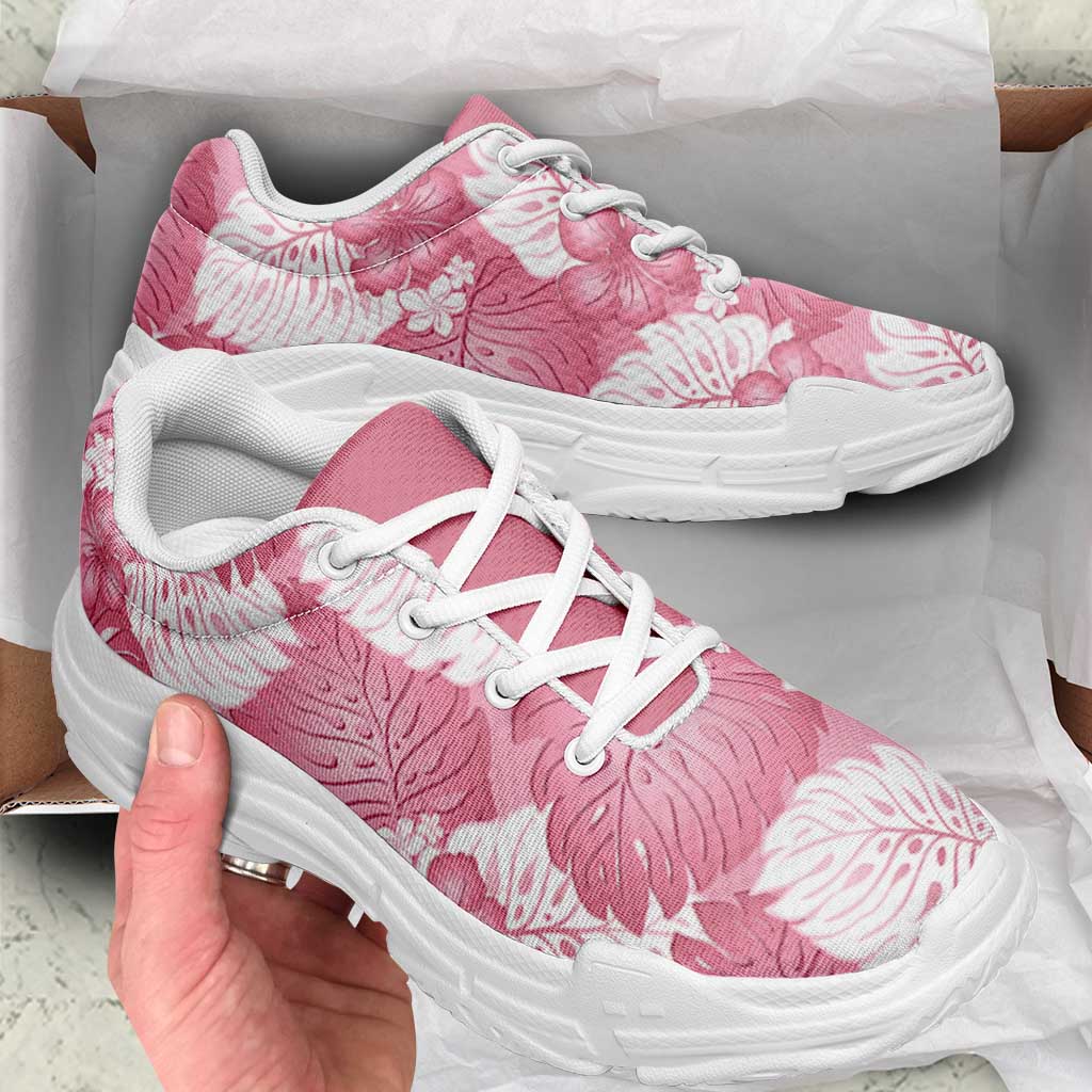 Pink Aloha Hawaii Chunky Sneakers Monstera Hibiscus Plumeria Seamless Vibes - Polynesian Pride