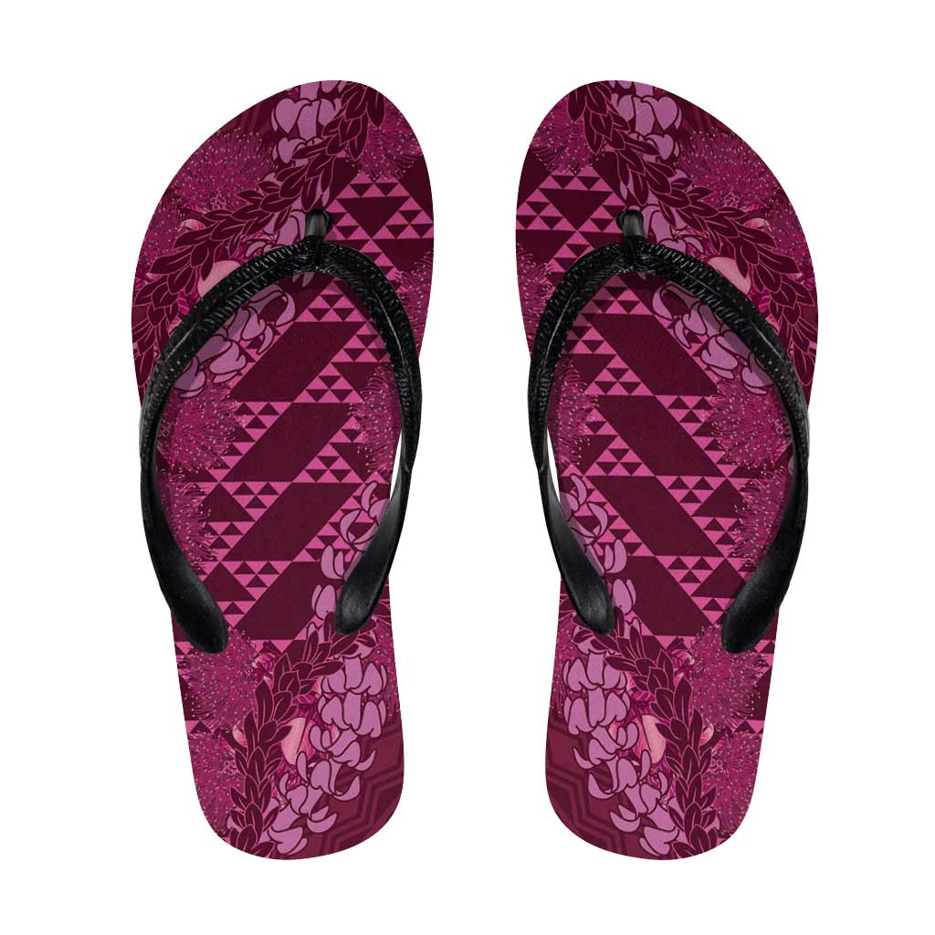 Pink Aloha Hawaii Flip Flops Hawaiian Kakau Ohia Lehua Lei - Polynesian Pride