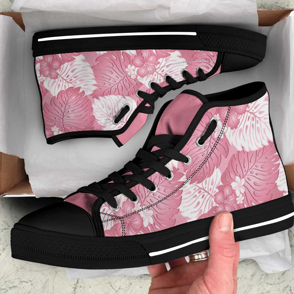 Pink Aloha Hawaii High Top Shoes Monstera Hibiscus Plumeria Seamless Vibes - Polynesian Pride