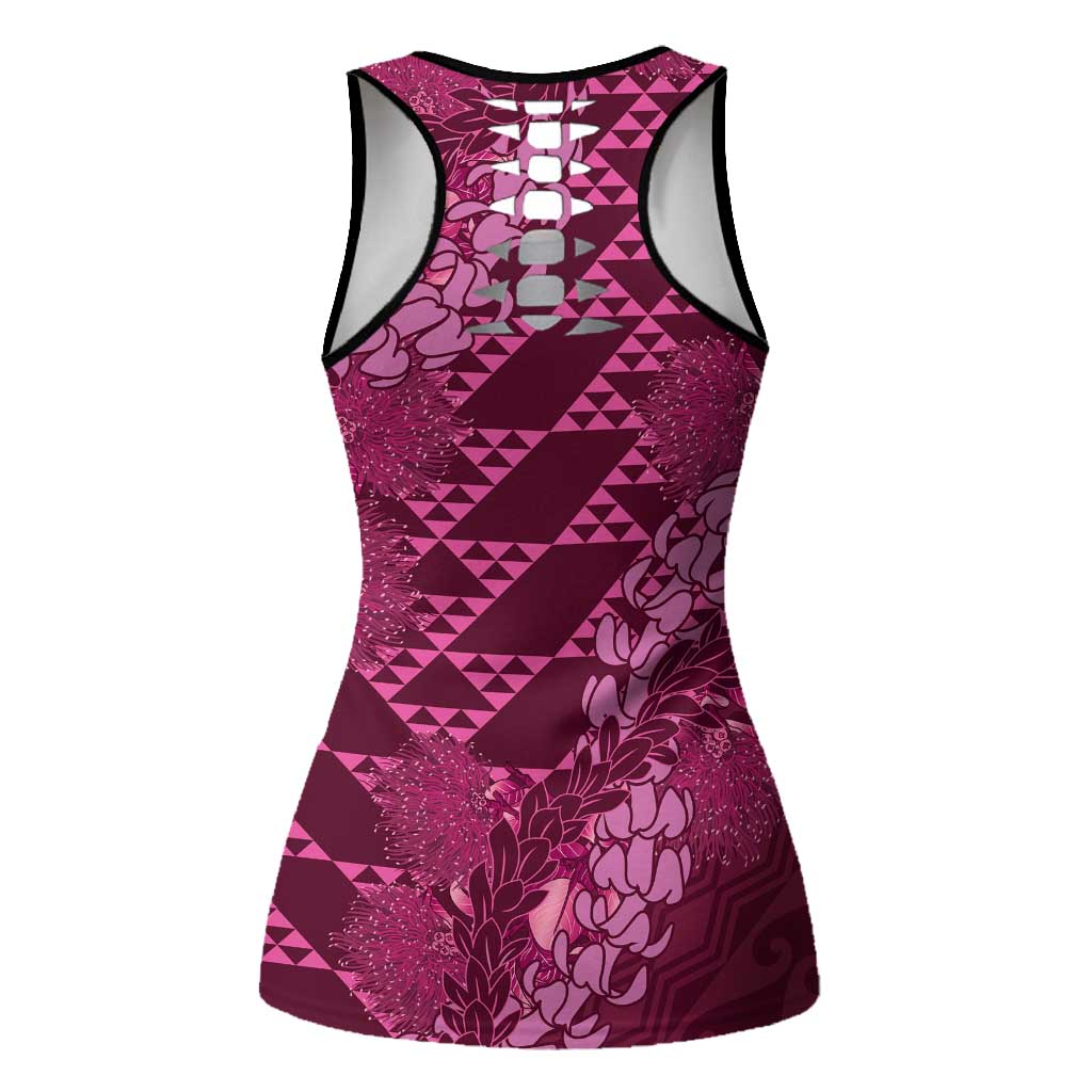 Pink Aloha Hawaii Hollow Tank Top Hawaiian Kakau Ohia Lehua Lei - Polynesian Pride