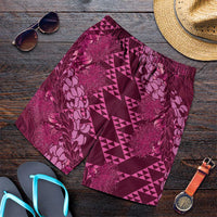 Pink Aloha Hawaii Shorts for Men Hawaiian Kakau Ohia Lehua Lei - Polynesian Pride