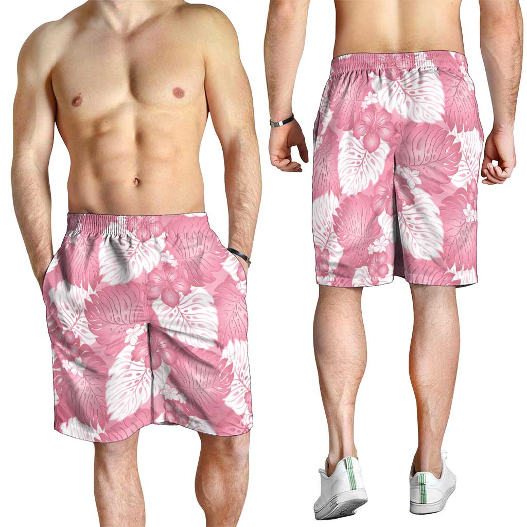 Pink Aloha Hawaii Shorts for Men Monstera Hibiscus Plumeria Seamless Vibes - Polynesian Pride